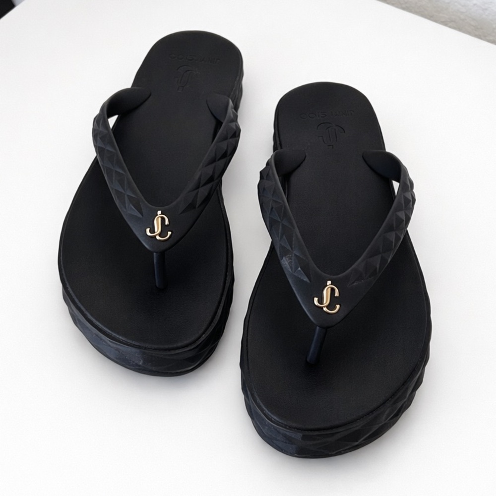 Jimmy Choo Black Sandals with Gold Accent